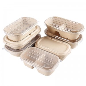 Caixas ovais de fast food para viagem - recipientes de embalagens de alimentos com bagaço biodegradável com tampa transparente