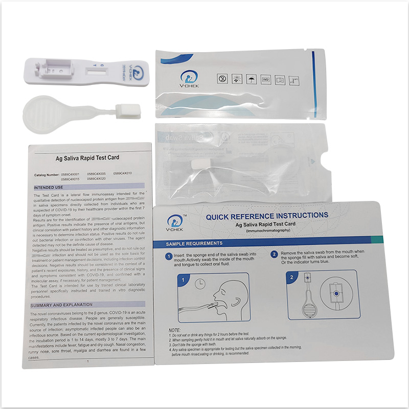 O kit de teste rápido V-CHEK ™ 2019-nCoV Ag, cotonete de saliva fácil e simples
